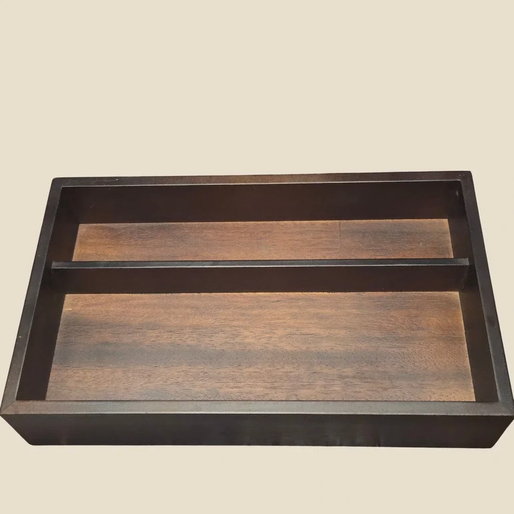 Vintage Divided Box Shelf Desk Organizer Walnut Brown Vintage Wood 14x8x3 Apprx